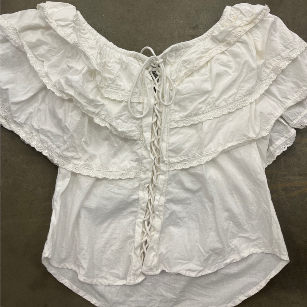 Cream Ruffled Tie Front Blouse
